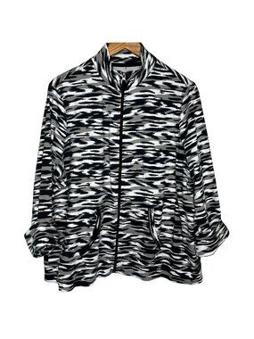 Kim Rogers Plus 1X Camo Zip Jacket Black Gray Stretch Casual Layer